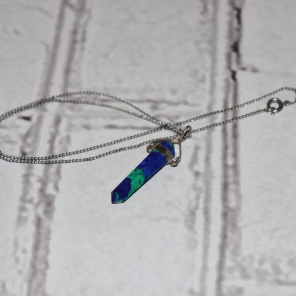Beautiful silver and Azurite stone pendant 18" - Picture 2 of 5